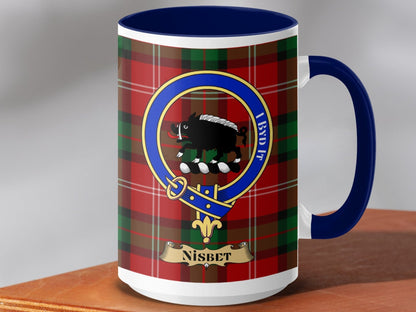 Physical Item 15oz / Dark Blue Nisbet Clan Scottish Tartan Crest Mug