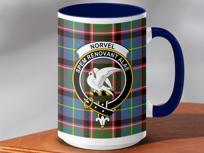 Physical Item 15oz / Dark Blue Norvel Clan Crest Tartan Scottish Mug