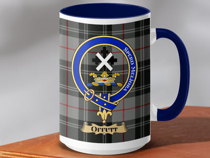 Physical Item 15oz / Dark Blue Offutt Clan Scottish Tartan Crest Mug