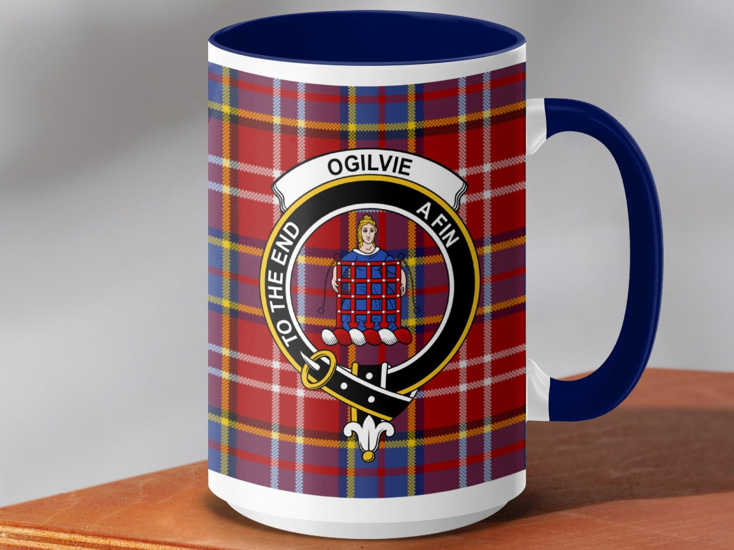 Physical Item 15oz / Dark Blue Ogilvie Clan Crest Tartan Scottish Mug