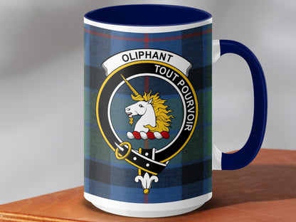 Physical Item 15oz / Dark Blue Oliphant Clan Scottish Tartan Crest Mug