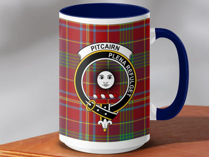 Physical Item 15oz / Dark Blue Pitcairn Clan Crest Tartan Scottish Mug