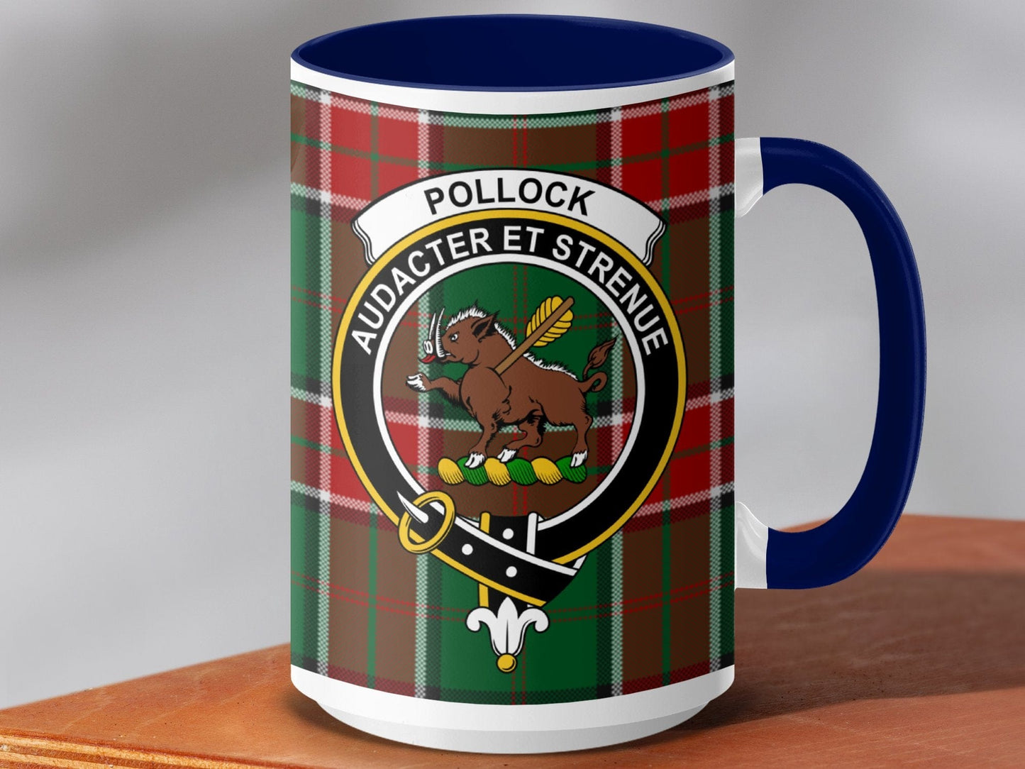 Physical Item 15oz / Dark Blue Pollock Clan Scottish Tartan Plaid Design Mug