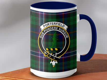 Physical Item 15oz / Dark Blue Porterfield Clan Crest Tartan Scottish Mug