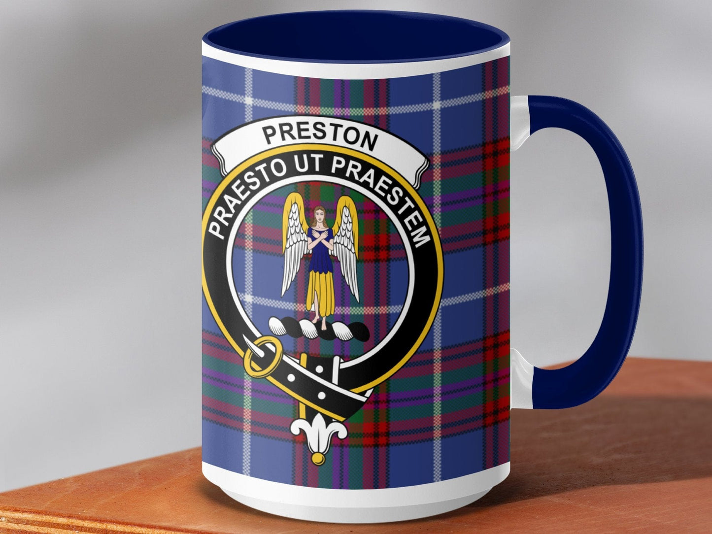 Physical Item 15oz / Dark Blue Preston Clan Crest Tartan Scottish Mug