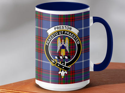 Physical Item 15oz / Dark Blue Preston Clan Crest Tartan Scottish mug