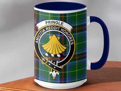 Physical Item 15oz / Dark Blue Pringle Clan Crest Tartan Scottish Mug