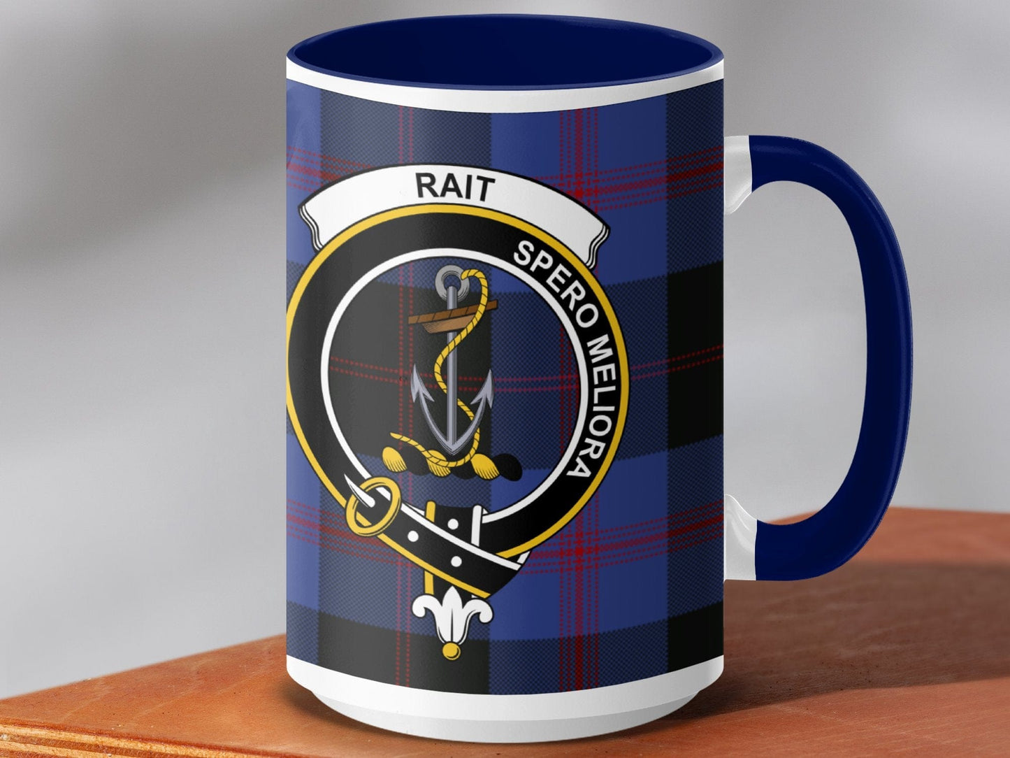 Physical Item 15oz / Dark Blue Rait Clan Crest Tartan Scottish Mug