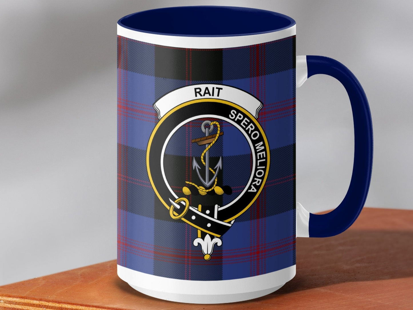 Physical Item 15oz / Dark Blue Rait Clan Crest Tartan Scottish Mug