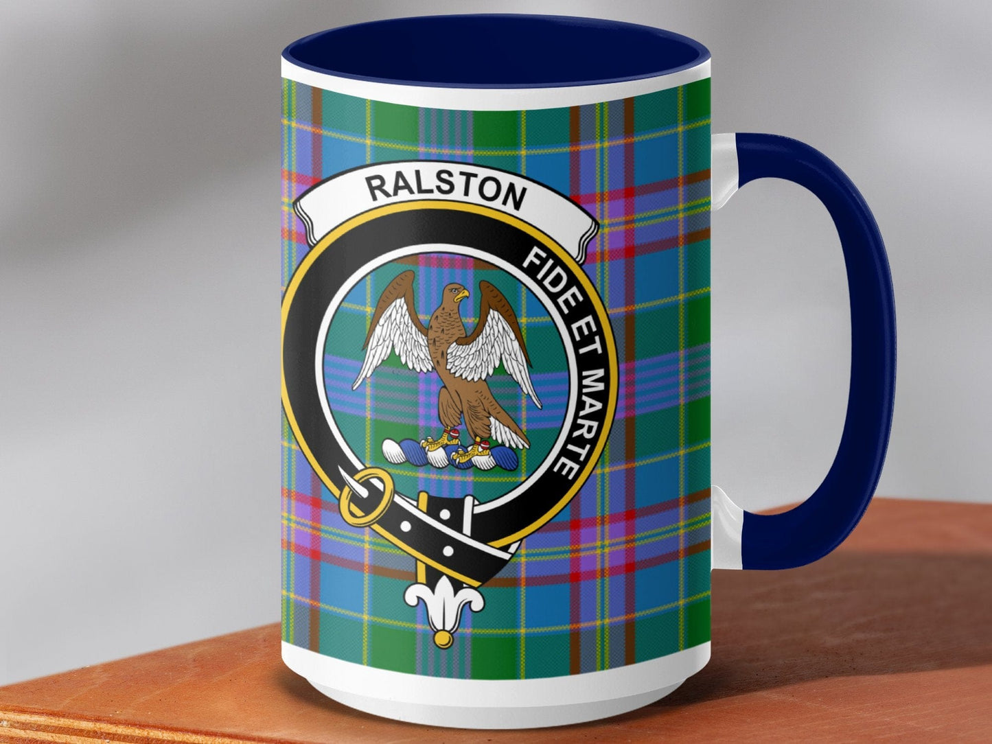 Physical Item 15oz / Dark Blue Ralston Clan Crest Tartan Scottish Mug