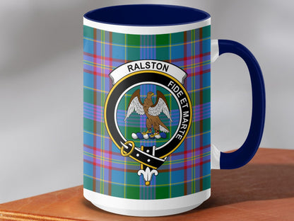 Physical Item 15oz / Dark Blue Ralston Clan Crest Tartan Scottish Mug