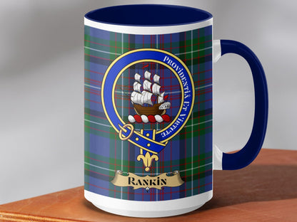 Physical Item 15oz / Dark Blue Rankin Clan Scottish Tartan Crest Mug