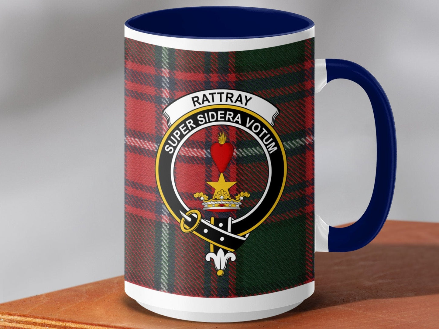 Physical Item 15oz / Dark Blue Rattray Clan Crest Tartan Scottish Mug