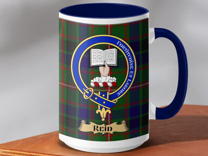 Physical Item 15oz / Dark Blue Reid Clan Scottish Tartan Crest Mug