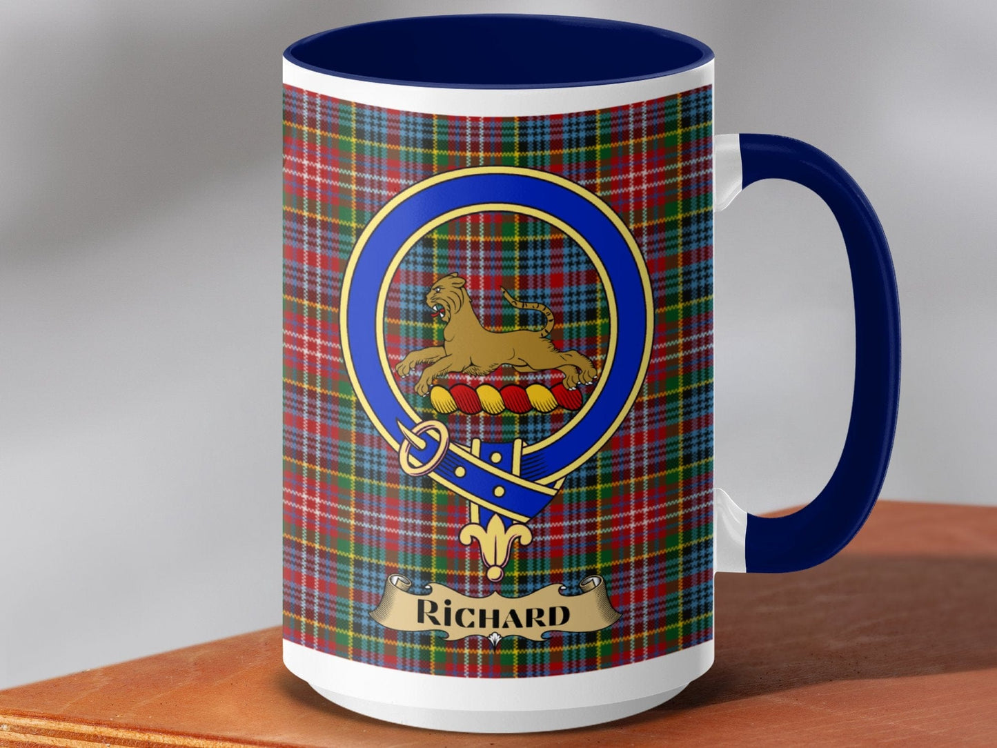 Physical Item 15oz / Dark Blue Richard Clan Scottish Tartan Crest Mug