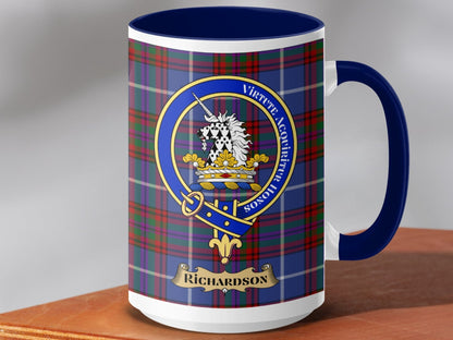 Physical Item 15oz / Dark Blue Richardson Clan Scottish Tartan Crest Mug