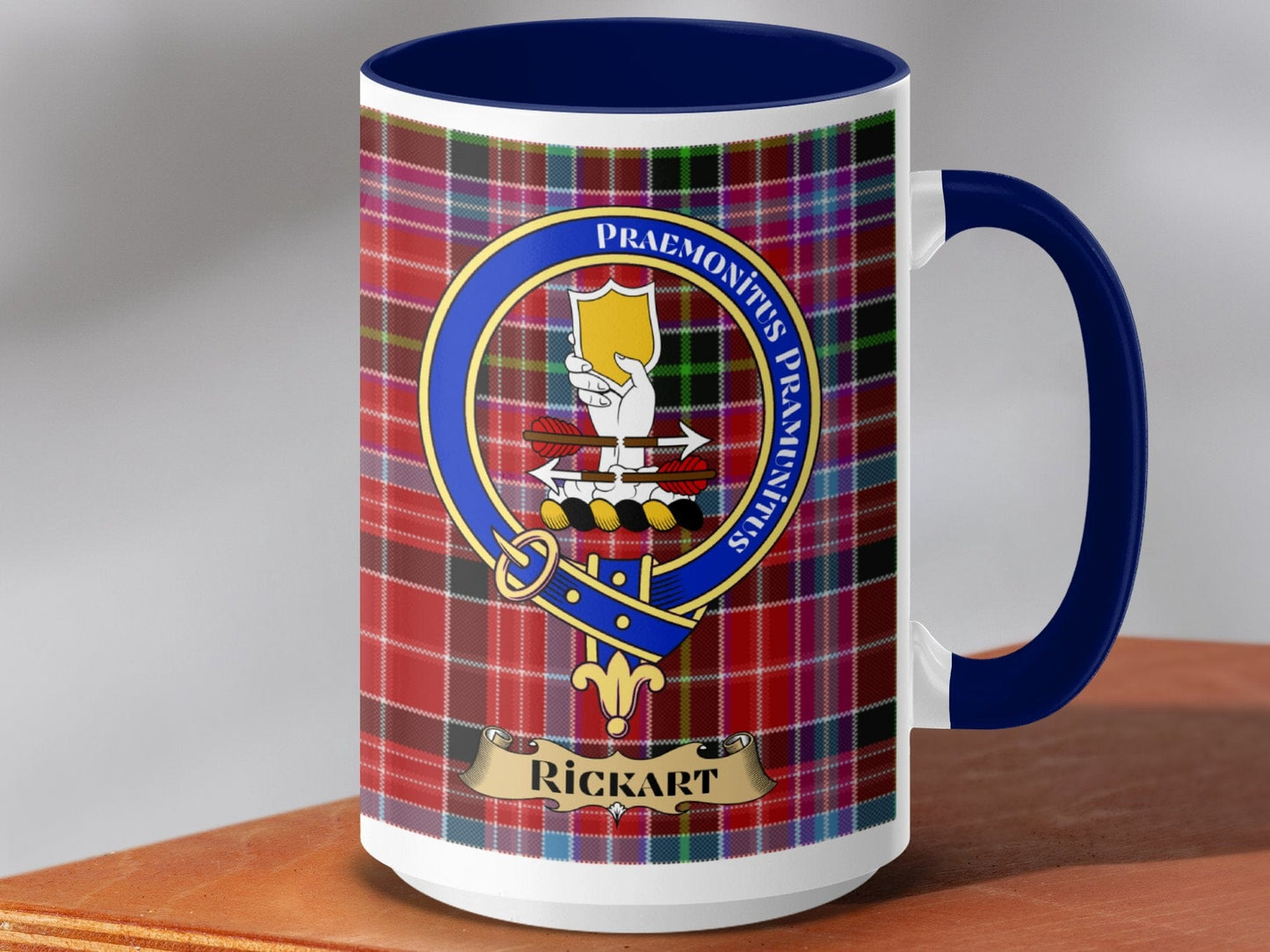 Physical Item 15oz / Dark Blue Rickart Clan Scottish Tartan Crest Mug