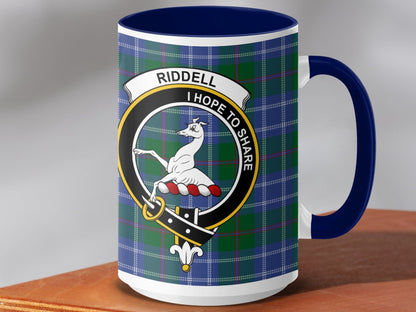 Physical Item 15oz / Dark Blue Riddell Clan Crest Tartan Scottish Mug