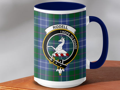 Physical Item 15oz / Dark Blue Riddell Clan Crest Tartan Scottish Mug