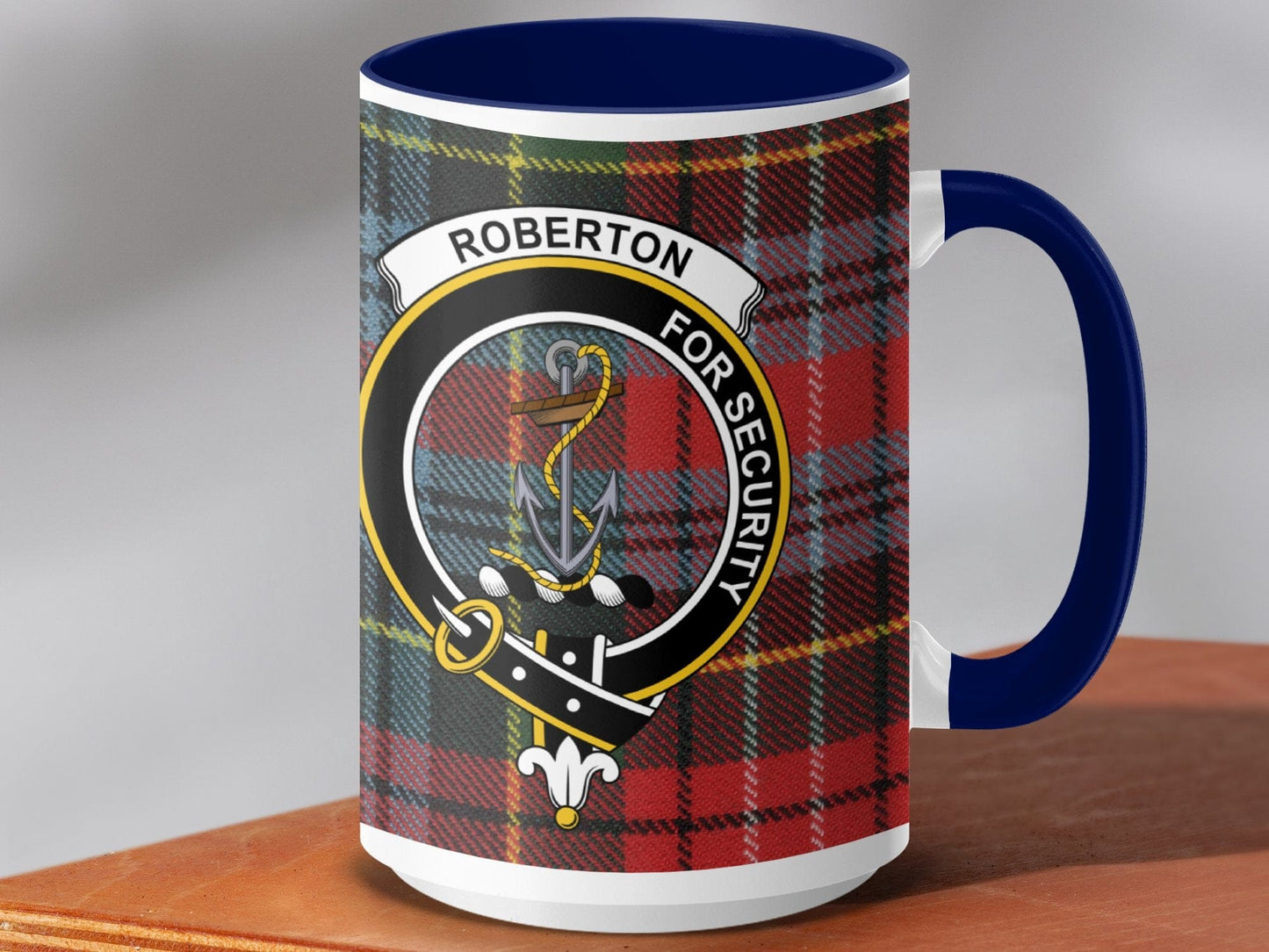 Physical Item 15oz / Dark Blue Roberton Clan Crest Tartan Scottish Mug