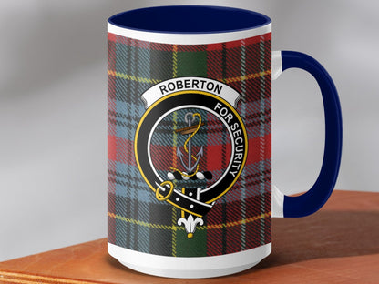 Physical Item 15oz / Dark Blue Roberton Clan Crest Tartan Scottish Mug