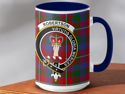 Physical Item 15oz / Dark Blue Robertson Clan Crest Tartan Scottish Mug