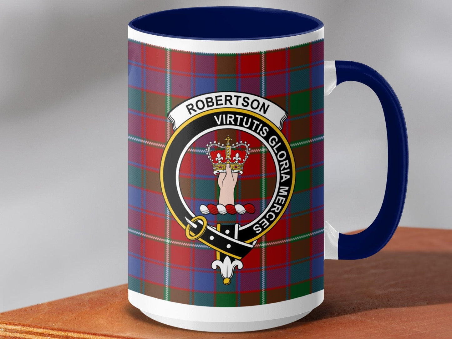 Physical Item 15oz / Dark Blue Robertson Clan Crest Tartan Scottish Mug