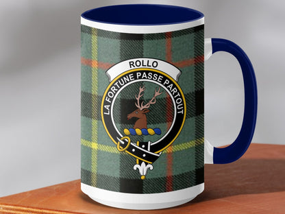 Physical Item 15oz / Dark Blue Rollo Clan Crest Tartan Scottish Mug