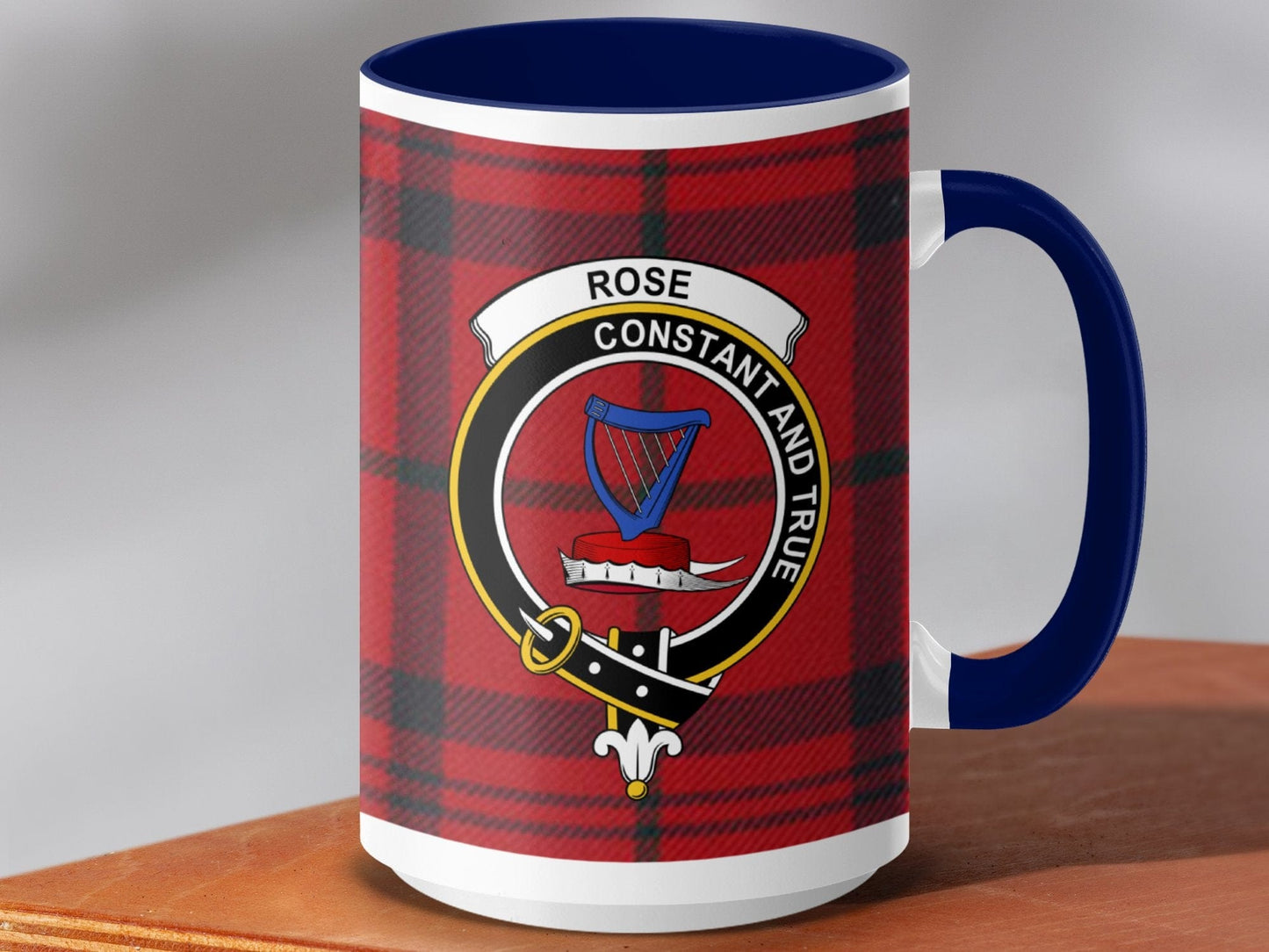 Physical Item 15oz / Dark Blue Rose Clan Crest Tartan Scottish Mug