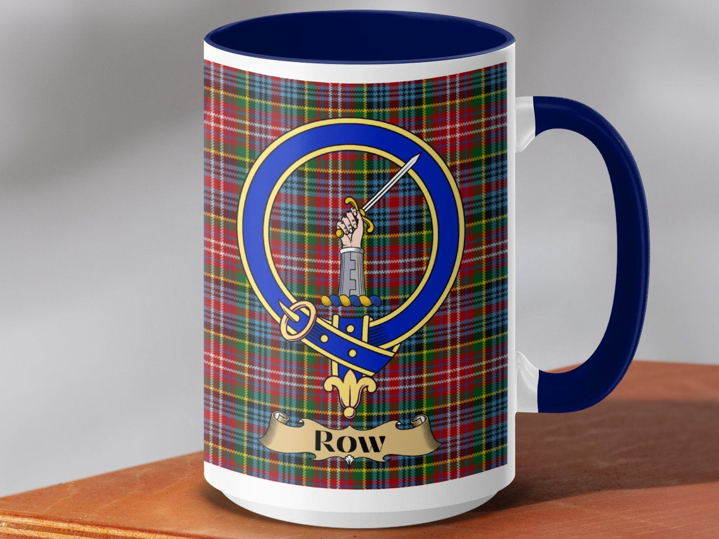 Physical Item 15oz / Dark Blue Row Clan Scottish Tartan Crest Mug