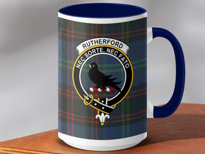 Physical Item 15oz / Dark Blue Rutherford Clan Scottish Tartan Crest Mug