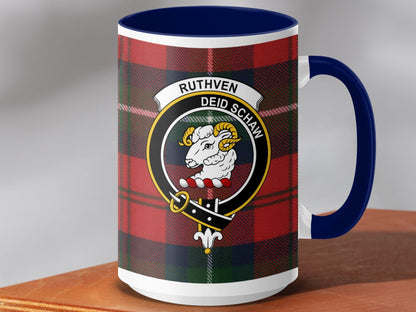 Physical Item 15oz / Dark Blue Ruthven Clan Scottish Tartan Crest Mug