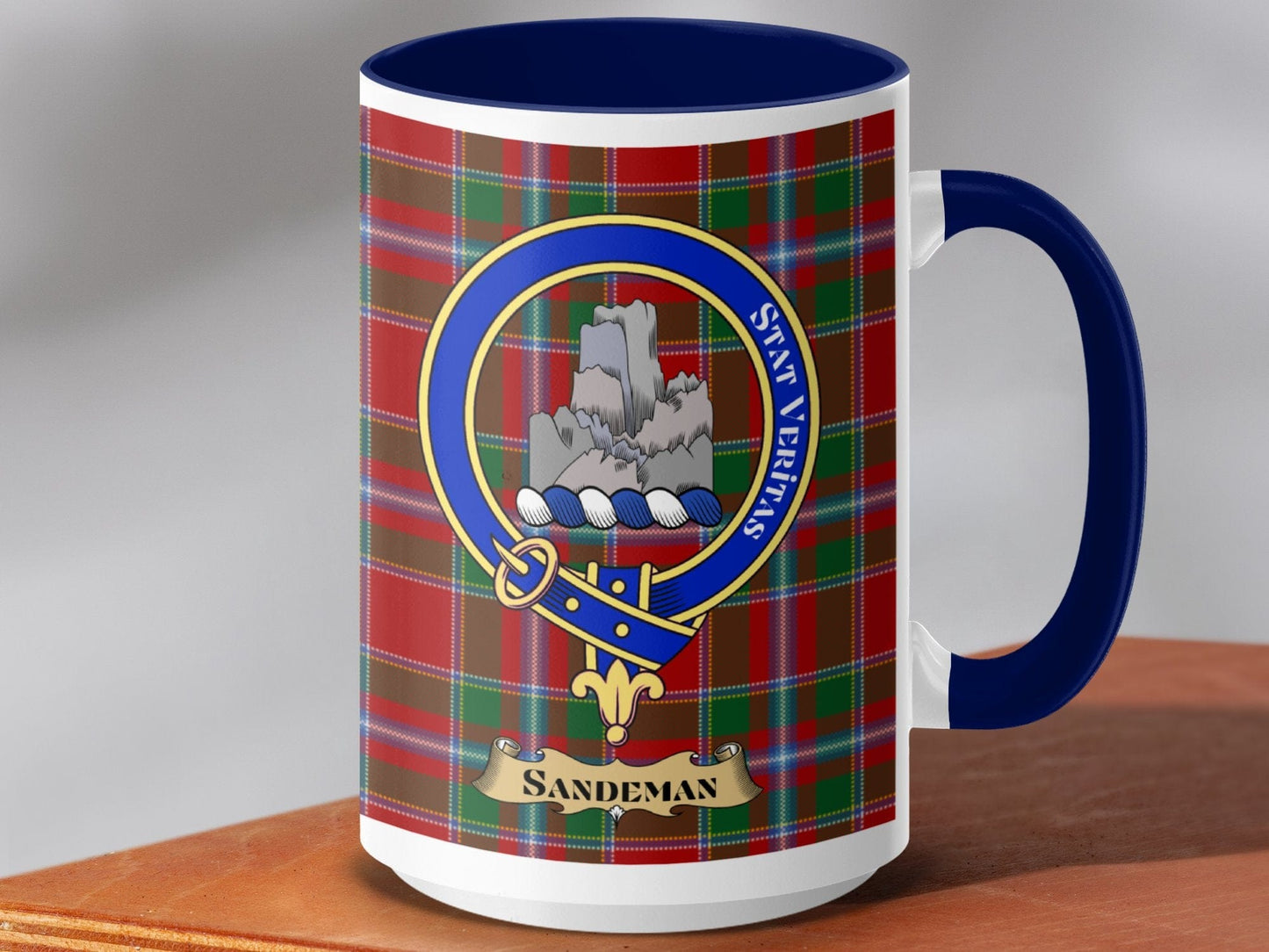 Physical Item 15oz / Dark Blue Sandeman Clan Scottish Tartan Crest Mug