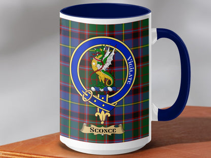 Physical Item 15oz / Dark Blue Sconce Clan Scottish Tartan Crest Mug