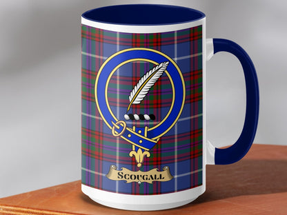 Physical Item 15oz / Dark Blue Scougall Clan Scottish Tartan Crest Mug