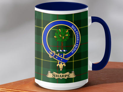 Physical Item 15oz / Dark Blue Sharpe Clan Scottish Tartan Crest Mug