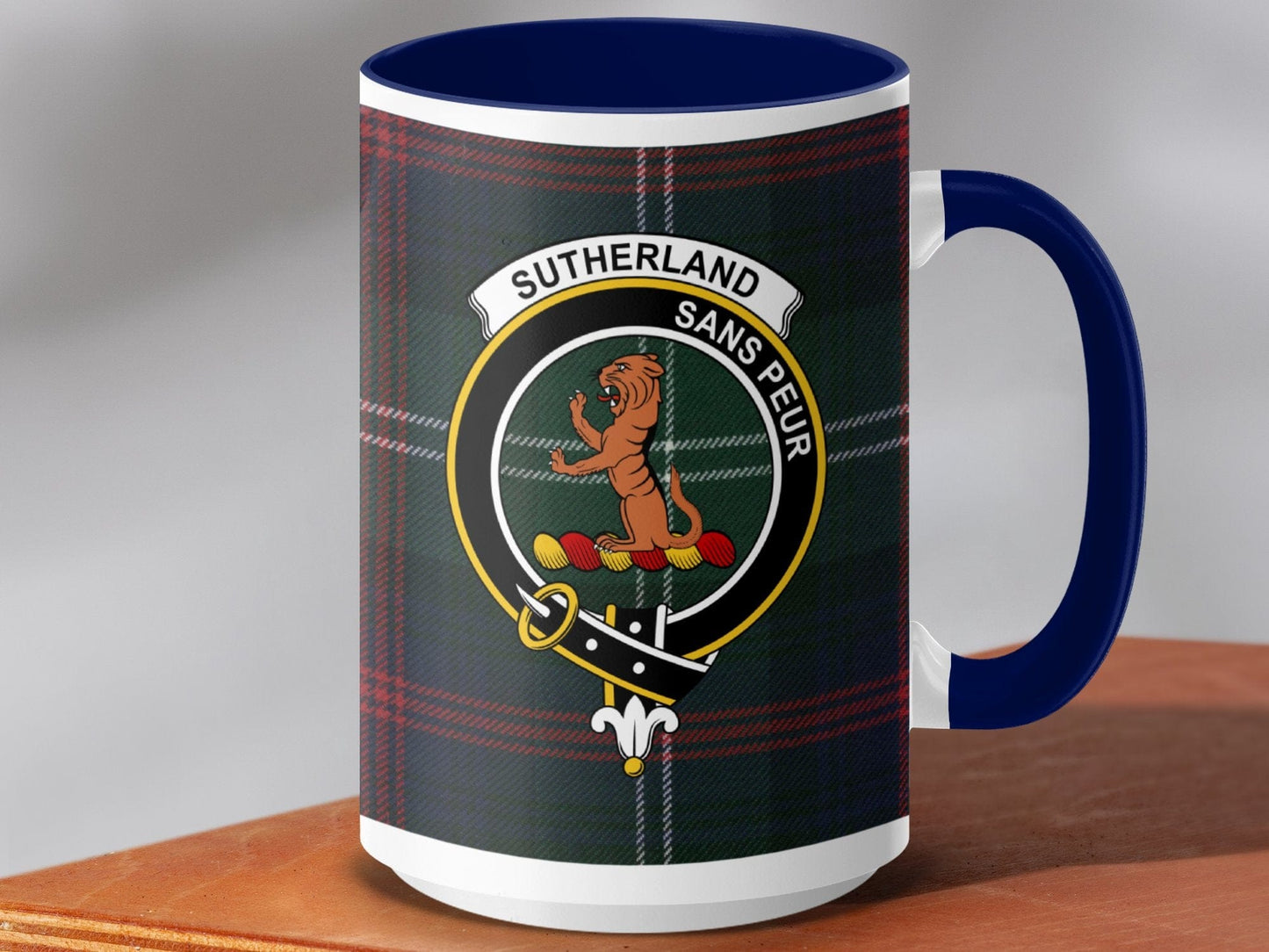 Physical Item 15oz / Dark Blue Sutherland Clan Scottish Tartan Crest Mug