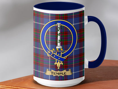 Physical Item 15oz / Dark Blue Temple Clan Scottish Tartan Crest Mug