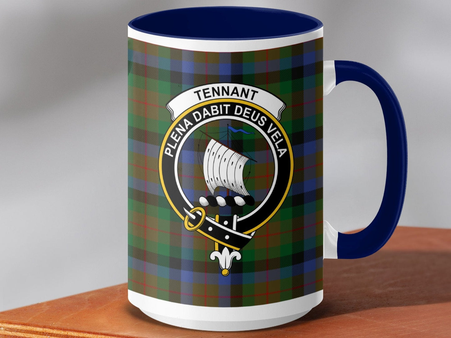 Physical Item 15oz / Dark Blue Tennant Clan Scottish Tartan Crest Mug