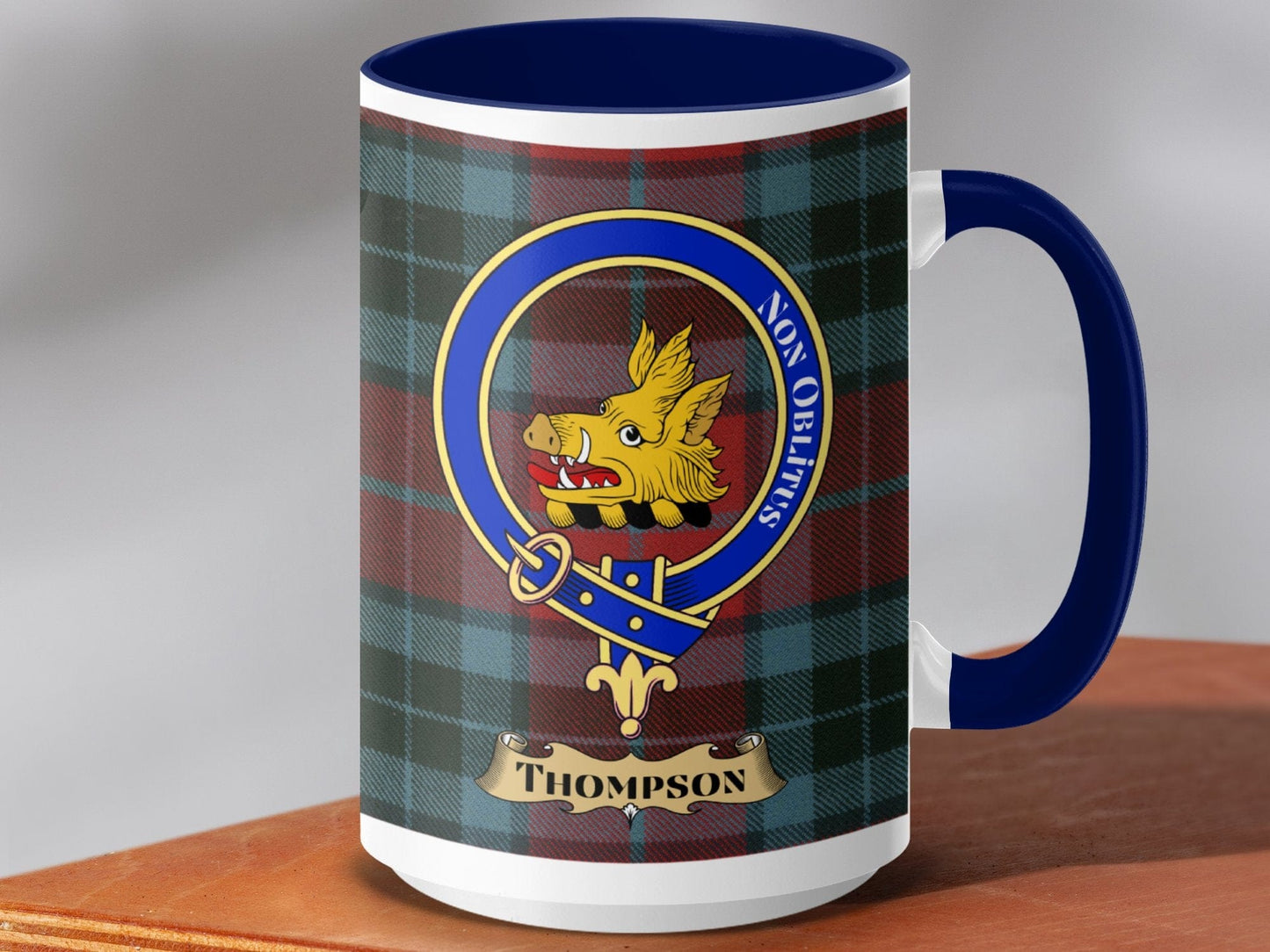 Physical Item 15oz / Dark Blue Thompson Clan Scottish Tartan Crest Mug