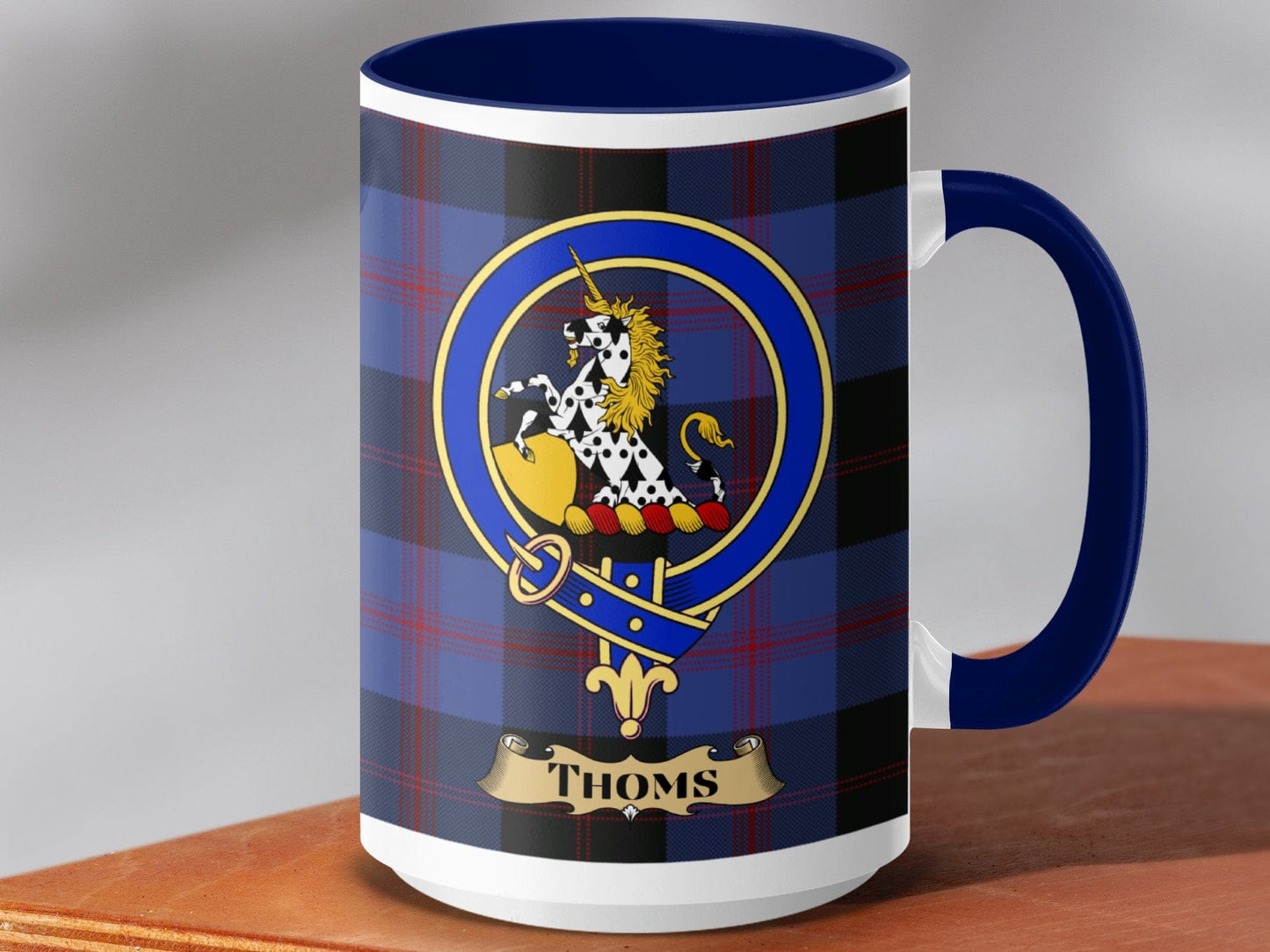 Physical Item 15oz / Dark Blue Thoms Clan Scottish Tartan Crest Mug