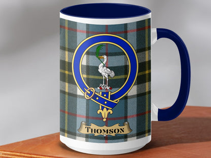 Physical Item 15oz / Dark Blue Thomson Clan Scottish Tartan Crest Mug