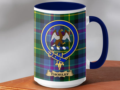 Physical Item 15oz / Dark Blue Thorlby Clan Scottish Tartan Crest Mug