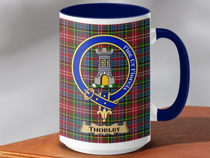 Physical Item 15oz / Dark Blue Thorlby Clan Scottish Tartan Crest Mug