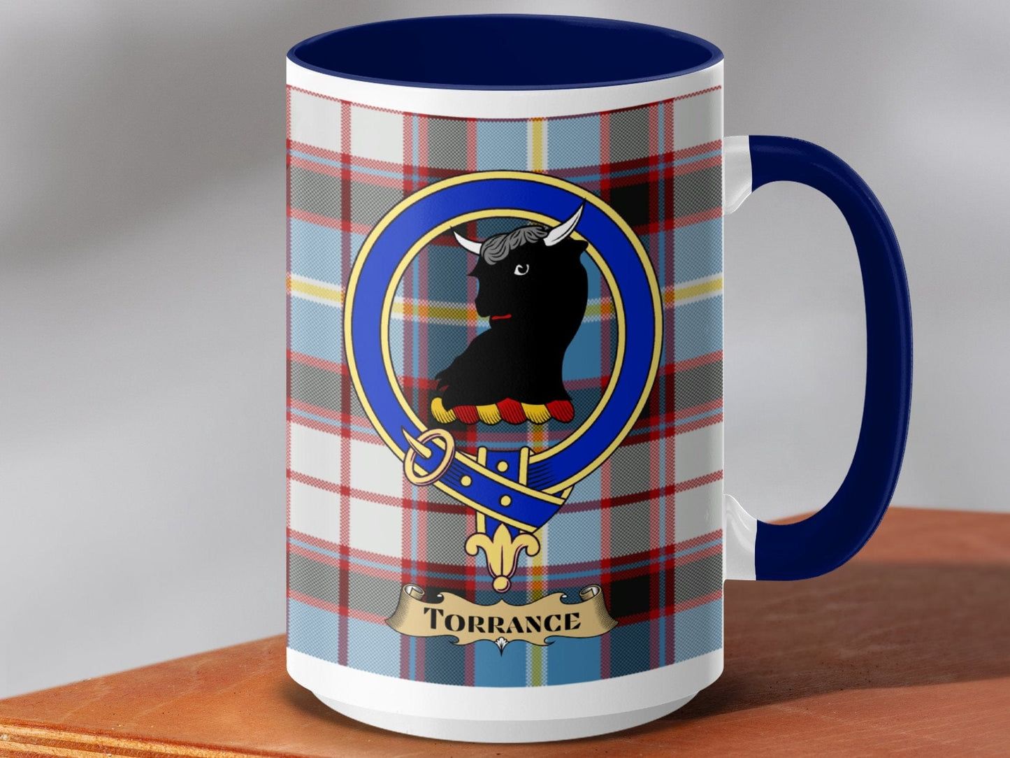 Physical Item 15oz / Dark Blue Torrance Clan Scottish Tartan Crest Mug