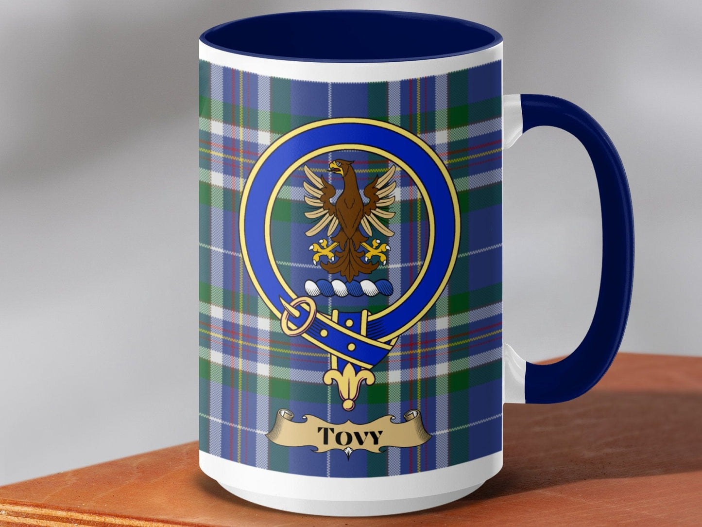 Physical Item 15oz / Dark Blue Tovy Clan Scottish Tartan Crest Mug