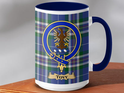 Physical Item 15oz / Dark Blue Tovy Clan Scottish Tartan Crest Mug