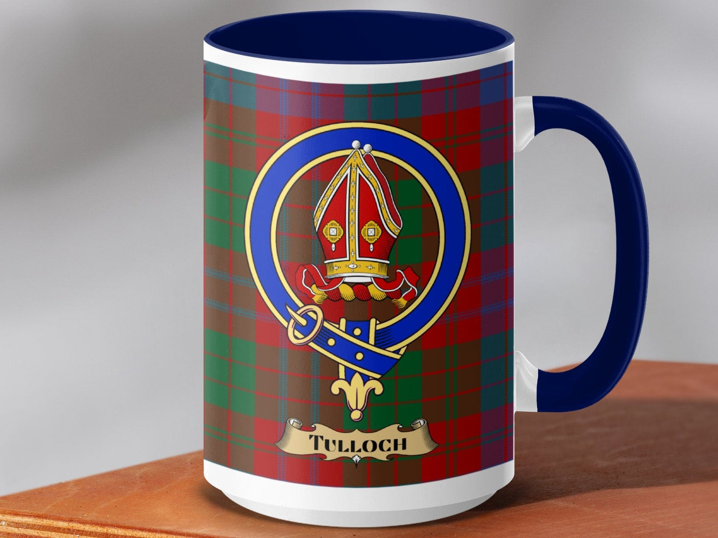 Physical Item 15oz / Dark Blue Tulloch Clan Scottish Tartan Crest Mug