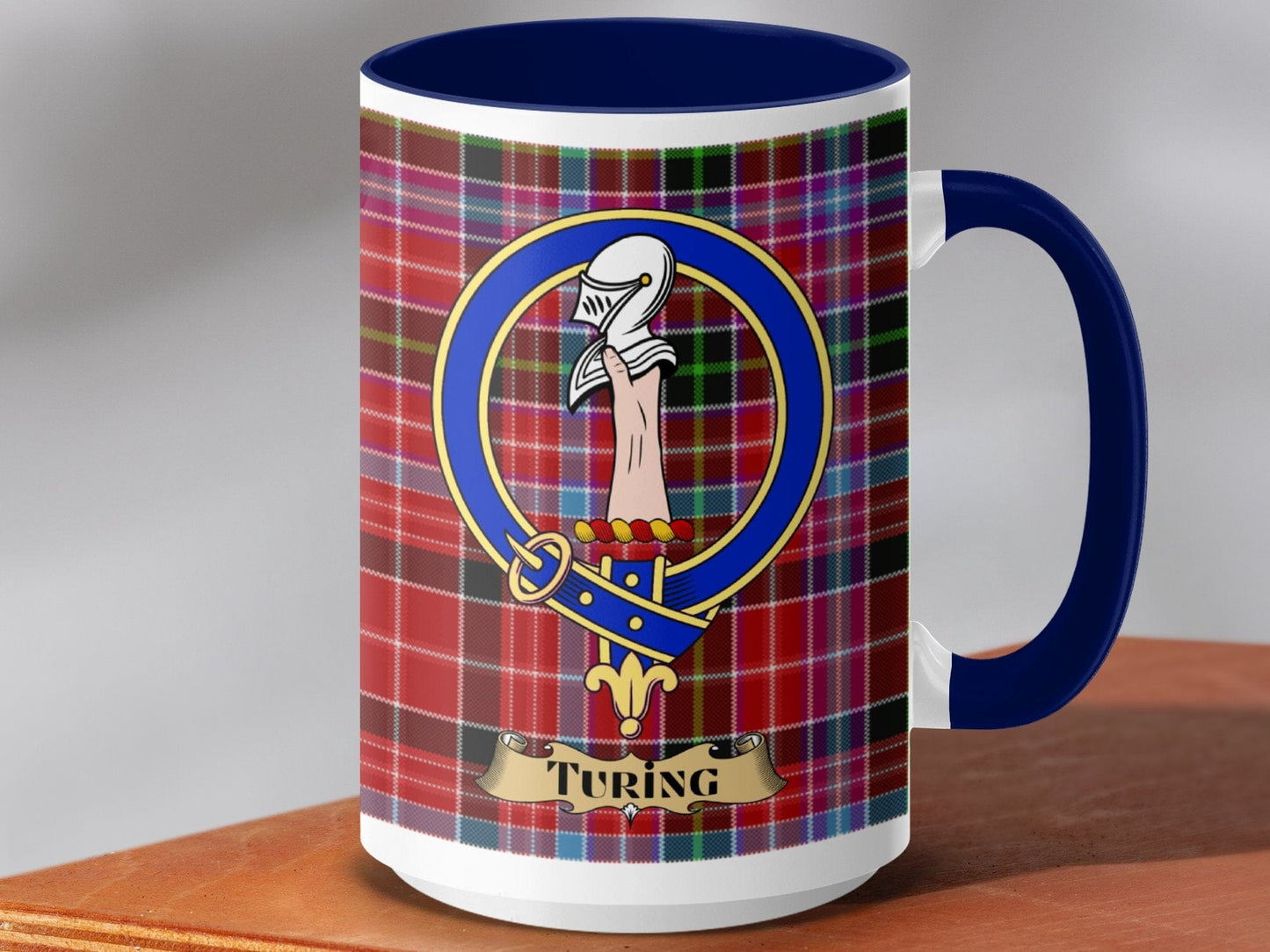 Physical Item 15oz / Dark Blue Turing Clan Scottish Tartan Crest Mug