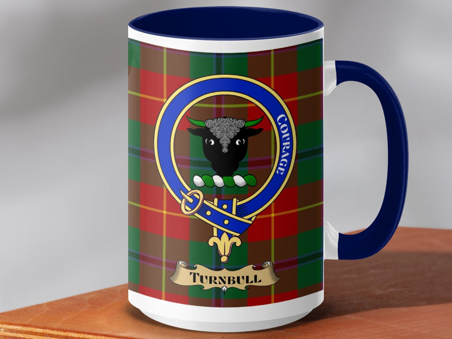 Physical Item 15oz / Dark Blue Turnbull Clan Scottish Tartan Crest Mug